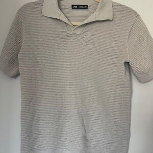 Zara Cream Textured Polo Shirt